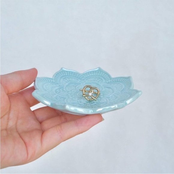 Indie Mandala Floral Blue Boho Hamsa Jewelry Trinket Ring Dish Ceramic Holder - Picture 4 of 8